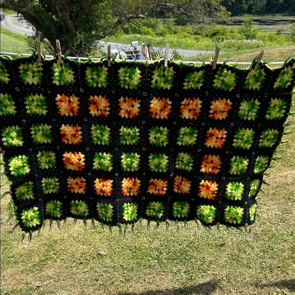 OOAK Vintage Throw Lap Rug Multi-Color Granny Square Blanket MCM Cottagecore